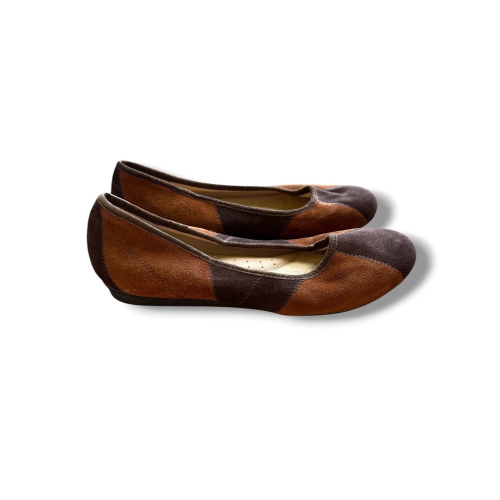 Strictly Comfort Ballet Flats Womens 9 Brown Tan Suede Patchwork Round Toe Shoes